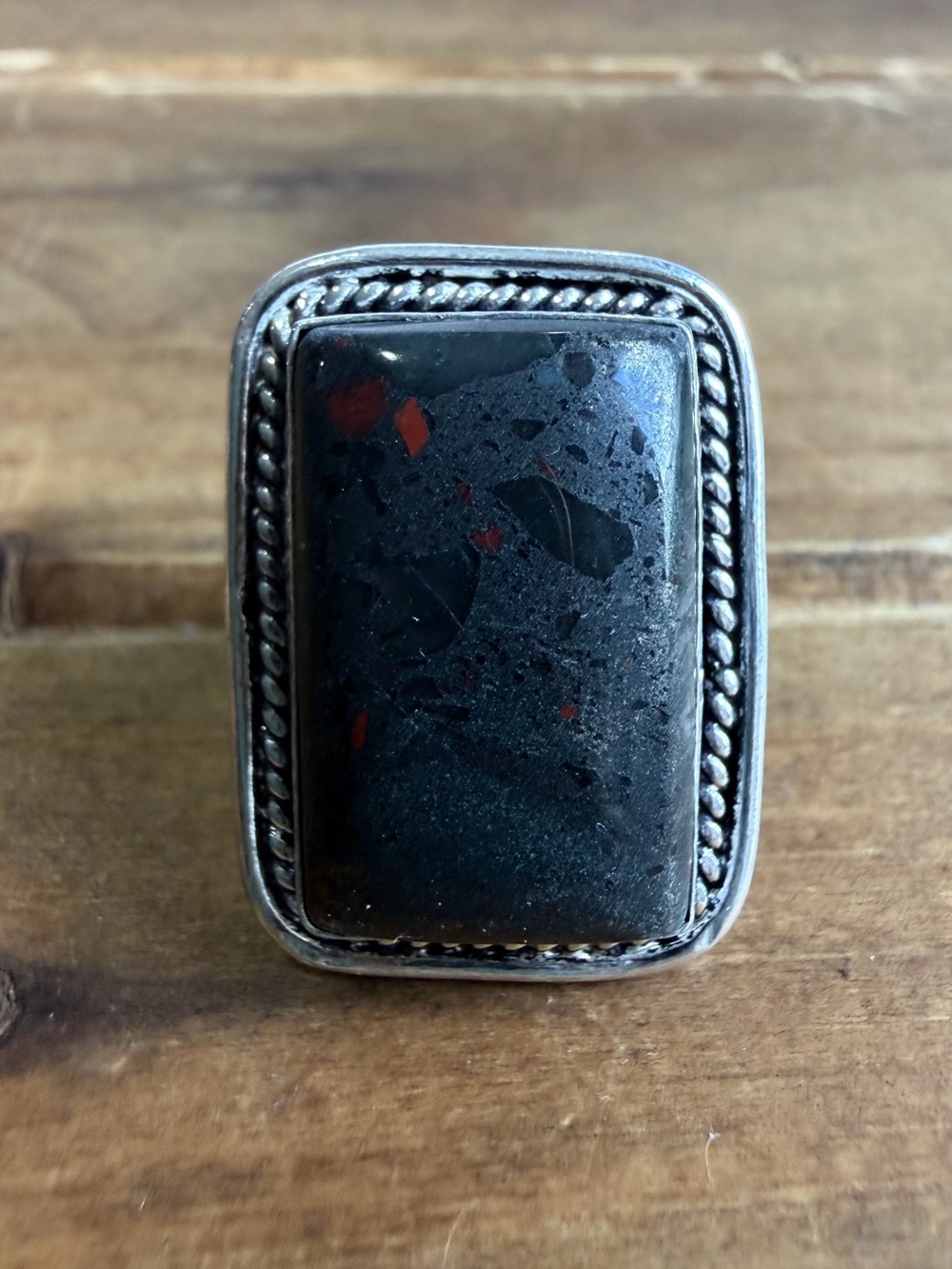 Women Jewelry Ring Size 7 Bloodstone Jasper Quartz Silver 925 Plated Vintag Boho